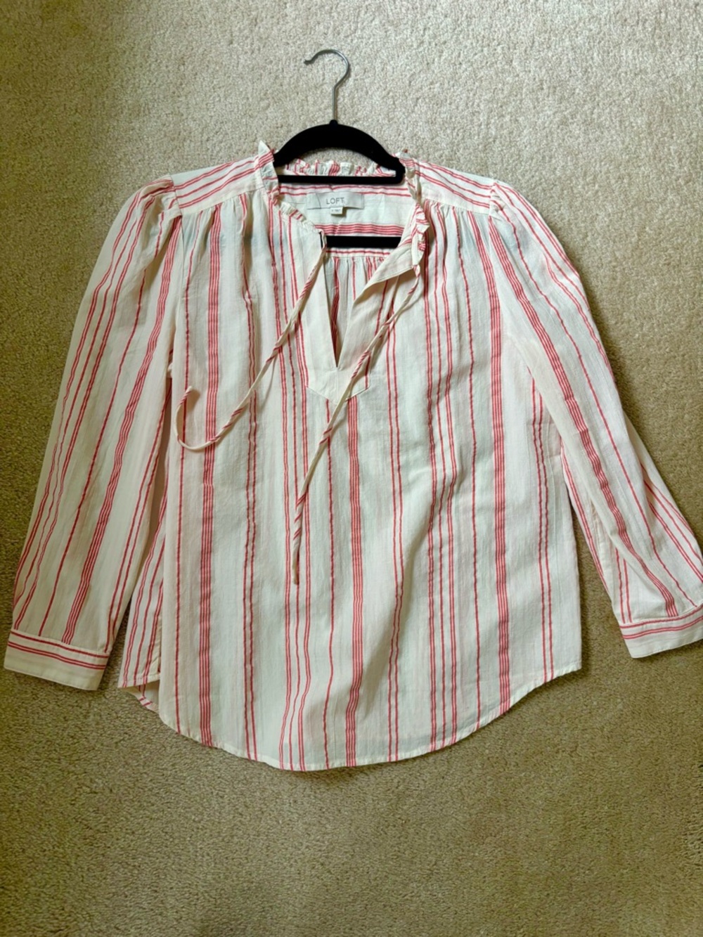 LOFT White Blouse with Red Stripes